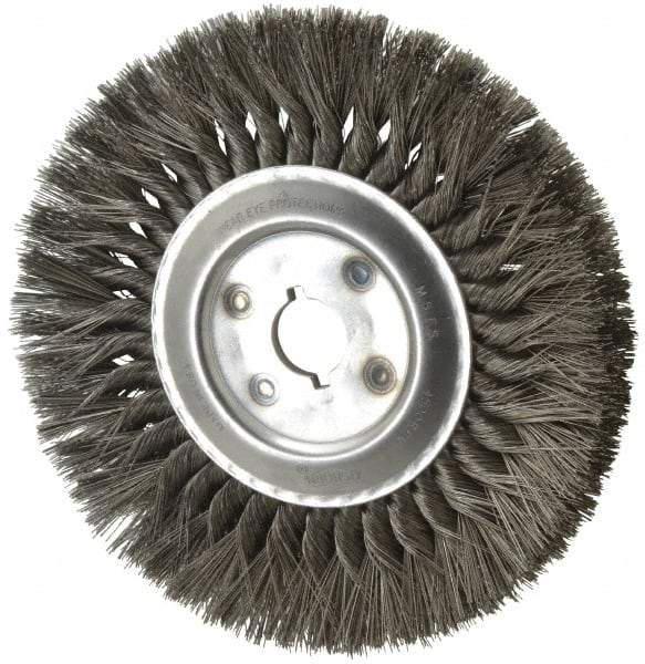 Osborn - 10" OD, 1-1/4" Arbor Hole, Knotted Steel Wheel Brush - 5/8" Face Width, 2-1/4" Trim Length, 0.016" Filament Diam, 4,500 RPM - Caliber Tooling