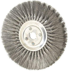 Osborn - 12" OD, 1-1/4" Arbor Hole, Knotted Steel Wheel Brush - 5/8" Face Width, 3-1/4" Trim Length, 0.014" Filament Diam, 4,500 RPM - Caliber Tooling