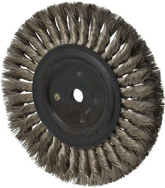 Osborn - 8" OD, 5/8" Arbor Hole, Knotted Stainless Steel Wheel Brush - 5/8" Face Width, 1-11/16" Trim Length, 0.016" Filament Diam, 8,500 RPM - Caliber Tooling