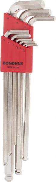 Bondhus - 9 Piece L-Key Ball End Hex Key Set - Hex Range 1.5 to 10mm, 11" OAL, Protanium High Torque Steel - Caliber Tooling