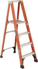 Louisville - 6 Steps, 6' High, Type IAA Rating, Fiberglass Platform Ladder - 375 Lb Capacity, 28-1/8" Base Width - Caliber Tooling