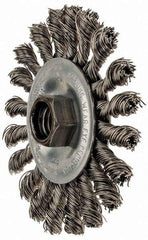 Anderson - 4" OD, 5/8-11 Arbor Hole, Knotted Stainless Steel Wheel Brush - 3/8" Face Width, 1" Trim Length, 0.02" Filament Diam, 20,000 RPM - Caliber Tooling