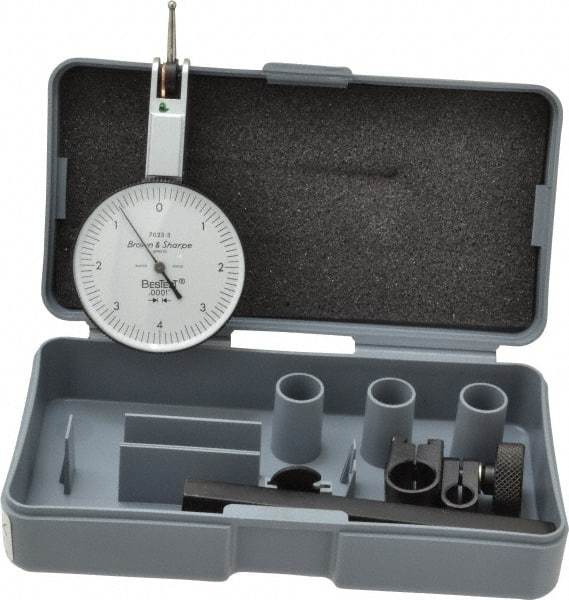 TESA Brown & Sharpe - 0.008 Inch Range, 0.0001 Inch Dial Graduation, Horizontal Dial Test Indicator - 1-1/2 Inch White Dial, 0-4-0 Dial Reading, Accurate to 0.0001 Inch - Caliber Tooling