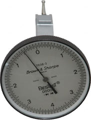 TESA Brown & Sharpe - 0.008 Inch Range, 0 Inch Dial Graduation, Vertical Dial Test Indicator - 1-1/2 Inch White Dial, 0-4-0 Dial Reading - Caliber Tooling