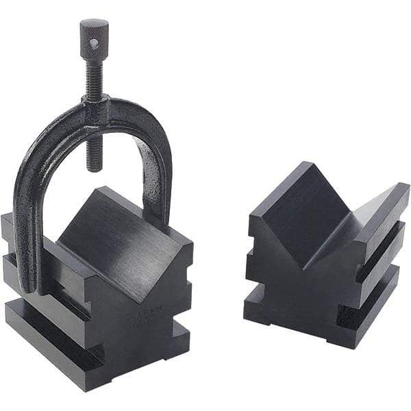 TESA Brown & Sharpe - 12.7 to 2-1/2" Capacity, 90° Angle, Mild Steel V-Block - 3" Long x 2-1/2" Wide x 2-1/2" High, Sold as 2 Block Set - Caliber Tooling