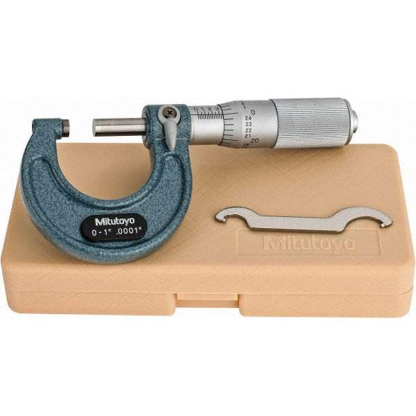 Mitutoyo - 0 to 1" Range, 0.0001" Graduation, Mechanical Outside Micrometer - Friction Thimble, Accurate to 0.0001" - Caliber Tooling