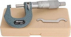 Mitutoyo - 0 to 1" Range, 0.0001" Graduation, Mechanical Outside Micrometer - Ratchet Stop Thimble, Accurate to 0.0001" - Caliber Tooling