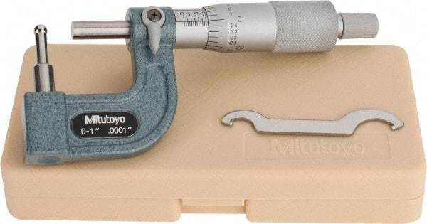 Mitutoyo - 1 Inch Measurement Range, 0.0001 Inch Graduation, Barrel Anvil, Ratchet Stop Thimble, Mechanical Tube Micrometer - Accurate Up to 0.0002 Inch, Carbide, Includes Plastic Case - Caliber Tooling