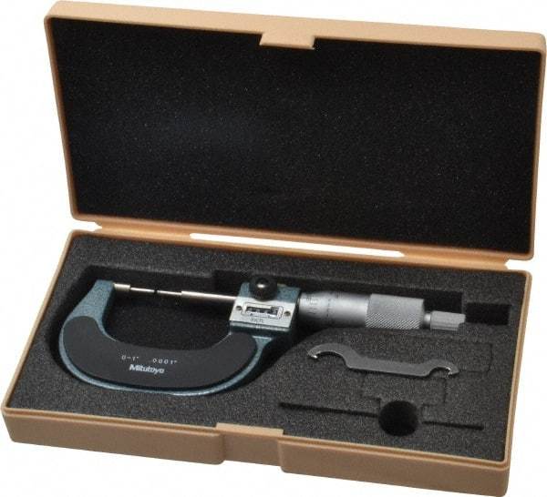 Mitutoyo - 1 Inch, Mechanical Spline Micrometer - Accurate Up to 0.00015 Inch, 0.0001 Inch Graduation, 1/4 Inch Spindle Diameter - Caliber Tooling