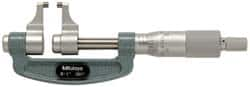 Mitutoyo - 1 to 2" Range, 0.001" Graduation, Mechanical Outside Micrometer - Ratchet Stop Thimble, Accurate to 0.0003" - Caliber Tooling