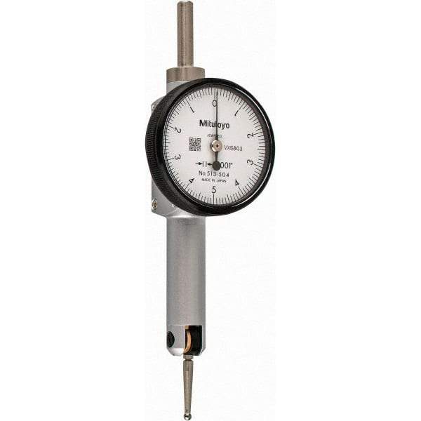 Mitutoyo - 0.01 Inch Range, 0.0001 Inch Dial Graduation, Horizontal Dial Test Indicator - 1.27 Inch White Dial, 0-5-0 Dial Reading, Accurate to 0.0002 Inch - Caliber Tooling