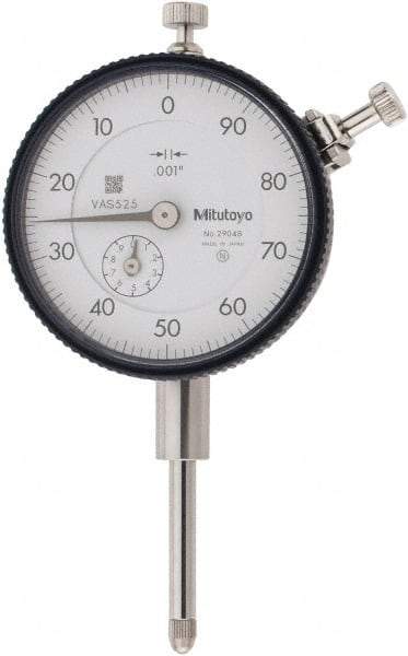 Mitutoyo - 1" Range, 100-0 Dial Reading, 0.001" Graduation Dial Drop Indicator - 2-1/4" Dial, 0.1" Range per Revolution, 0.002" Accuracy, Revolution Counter - Caliber Tooling