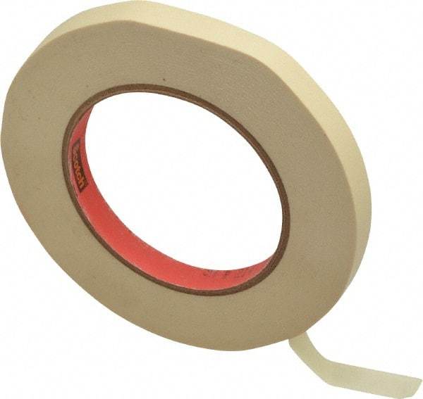 3M - 1/2" Wide x 60 Yd Long Tan Paper Masking Tape - Series 214, 5.8 mil Thick, 27 In/Lb Tensile Strength - Caliber Tooling