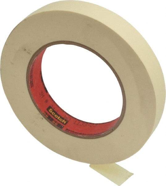 3M - 3/4" Wide x 60 Yd Long Tan Paper Masking Tape - Series 214, 5.8 mil Thick, 27 In/Lb Tensile Strength - Caliber Tooling