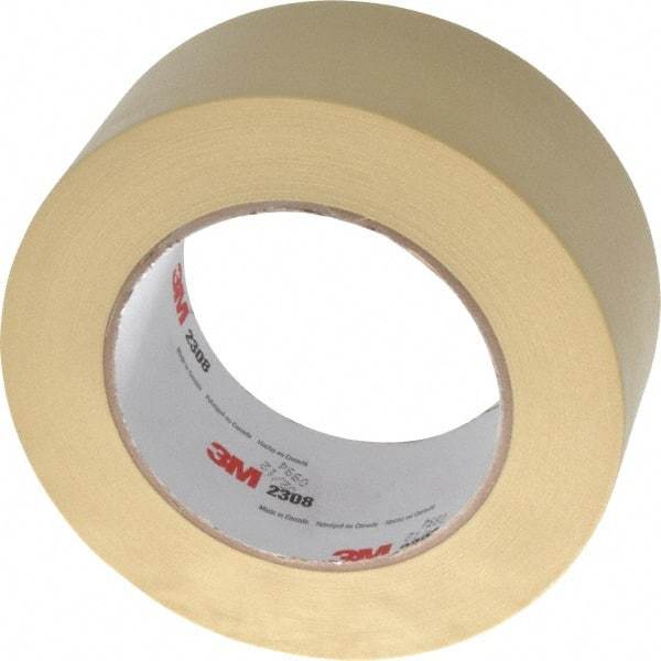 3M - 2" Wide x 60 Yd Long Tan Paper Masking Tape - Series 2308, 5.3 mil Thick, 22 In/Lb Tensile Strength - Caliber Tooling