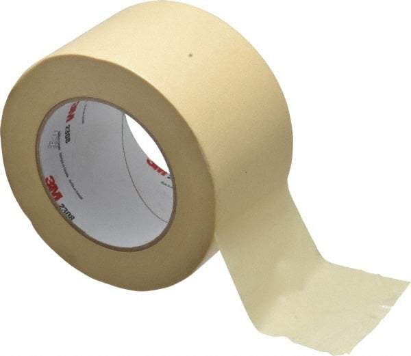 3M - 3" Wide x 60 Yd Long Tan Paper Masking Tape - Series 2308, 5.3 mil Thick, 22 In/Lb Tensile Strength - Caliber Tooling