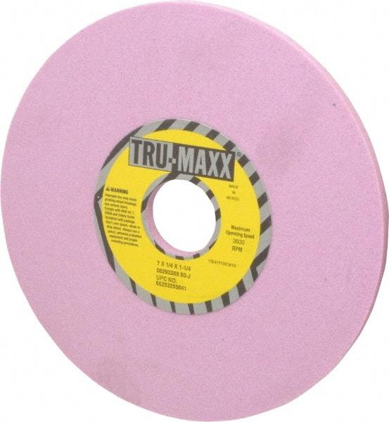 Tru-Maxx - 7" Diam x 1-1/4" Hole x 1/4" Thick, J Hardness, 80 Grit Surface Grinding Wheel - Aluminum Oxide, Type 1, Medium Grade, 3,600 Max RPM, Vitrified Bond, No Recess - Caliber Tooling