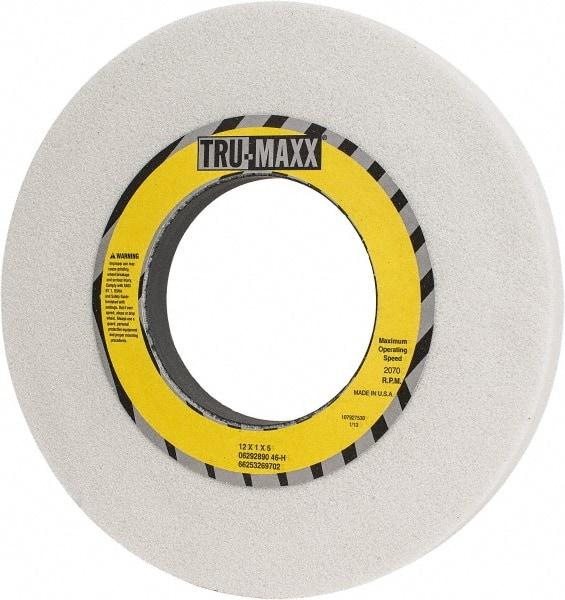 Tru-Maxx - 12" Diam x 5" Hole x 1" Thick, H Hardness, 46 Grit Surface Grinding Wheel - Aluminum Oxide, Type 1, Coarse Grade, 2,070 Max RPM, Vitrified Bond, No Recess - Caliber Tooling