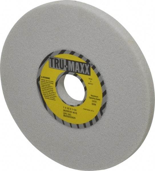 Tru-Maxx - 7" Diam x 1-1/4" Hole x 1/2" Thick, G Hardness, 46 Grit Surface Grinding Wheel - Aluminum Oxide, Type 1, Coarse Grade, 3,600 Max RPM, Vitrified Bond, No Recess - Caliber Tooling