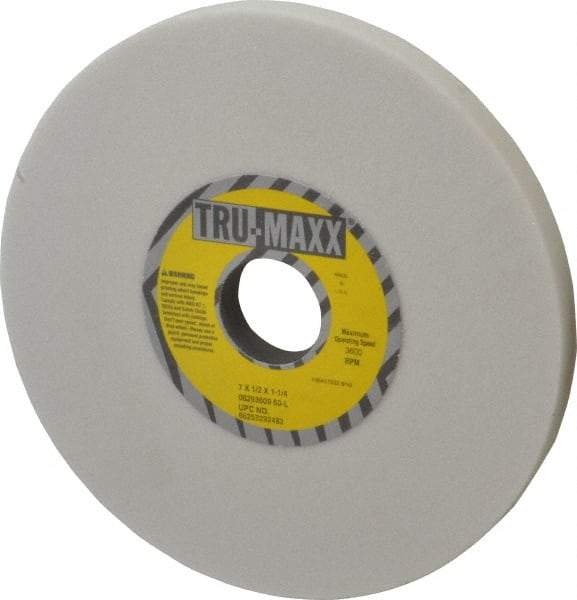 Tru-Maxx - 7" Diam x 1-1/4" Hole x 1/2" Thick, L Hardness, 60 Grit Surface Grinding Wheel - Aluminum Oxide, Type 1, Medium Grade, 3,600 Max RPM, Vitrified Bond, No Recess - Caliber Tooling