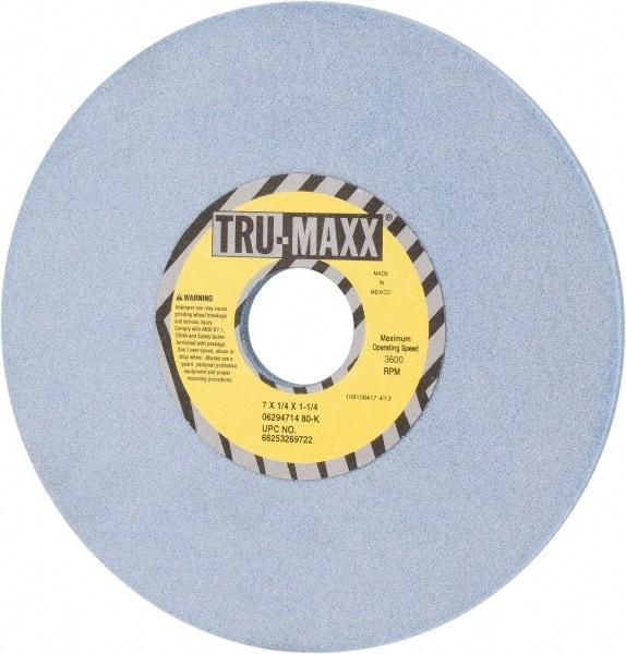 Tru-Maxx - 7" Diam x 1-1/4" Hole x 1/4" Thick, K Hardness, 80 Grit Surface Grinding Wheel - Ceramic, Type 1, Medium Grade, 3,600 Max RPM, Vitrified Bond, No Recess - Caliber Tooling