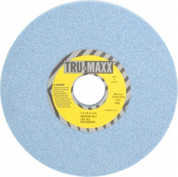 Tru-Maxx - 7" Diam x 1-1/4" Hole x 1/2" Thick, J Hardness, 46 Grit Surface Grinding Wheel - Ceramic, Type 1, Coarse Grade, 3,600 Max RPM, Vitrified Bond, No Recess - Caliber Tooling