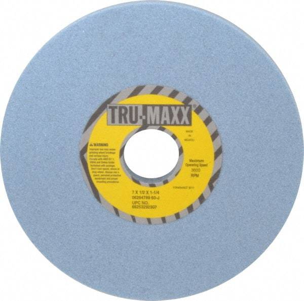 Tru-Maxx - 7" Diam x 1-1/4" Hole x 1/2" Thick, J Hardness, 60 Grit Surface Grinding Wheel - Ceramic, Type 1, Medium Grade, 3,600 Max RPM, Vitrified Bond, No Recess - Caliber Tooling