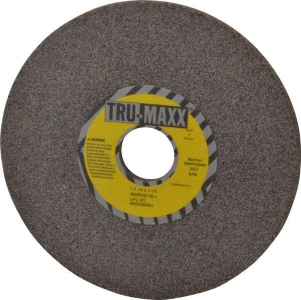 Tru-Maxx - 7" Diam x 1-1/4" Hole x 1/4" Thick, J Hardness, 46 Grit Surface Grinding Wheel - Aluminum Oxide, Type 1, Coarse Grade, 3,600 Max RPM, Vitrified Bond, No Recess - Caliber Tooling