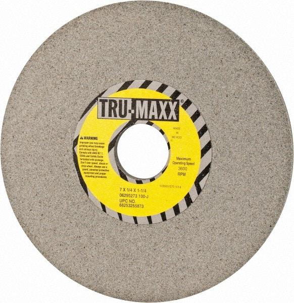 Tru-Maxx - 7" Diam x 1-1/4" Hole x 1/4" Thick, J Hardness, 100 Grit Surface Grinding Wheel - Aluminum Oxide, Type 1, Fine Grade, 3,600 Max RPM, Vitrified Bond, No Recess - Caliber Tooling