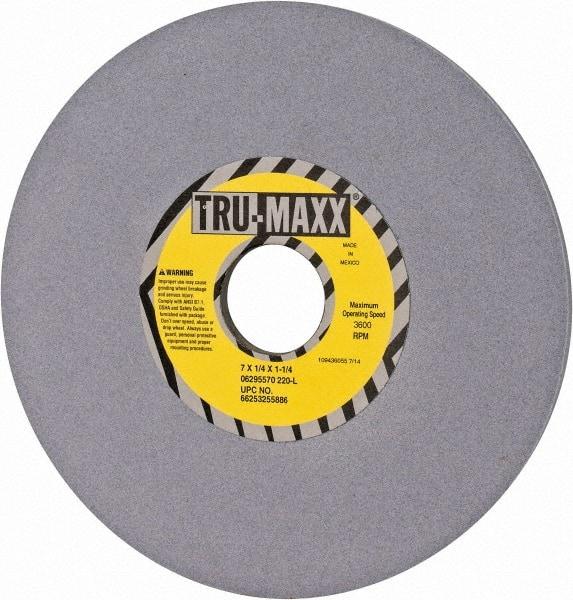 Tru-Maxx - 7" Diam x 1-1/4" Hole x 1/4" Thick, L Hardness, 220 Grit Surface Grinding Wheel - Aluminum Oxide, Type 1, Very Fine Grade, 3,600 Max RPM, Vitrified Bond, No Recess - Caliber Tooling