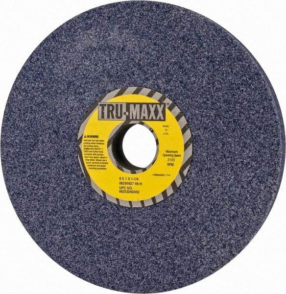 Tru-Maxx - 8" Diam x 1-1/4" Hole x 1" Thick, H Hardness, 46 Grit Surface Grinding Wheel - Aluminum Oxide, Type 1, Coarse Grade, 3,105 Max RPM, Vitrified Bond, No Recess - Caliber Tooling