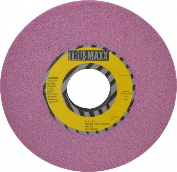 Tru-Maxx - 12" Diam x 3" Hole x 1" Thick, H Hardness, 46 Grit Surface Grinding Wheel - Aluminum Oxide, Type 1, Coarse Grade, 2,705 Max RPM, Vitrified Bond, No Recess - Caliber Tooling