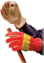 PRO-SAFE - Size S (7) Grain Pigskin General Protection Work Gloves - For General Purpose, Uncoated, Slip-On Cuff, Full Fingered, Orange, Paired - Caliber Tooling