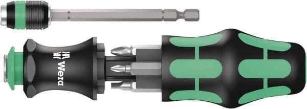 Wera - 8 Piece Bit Screwdriver - Phillips, Slotted, Square, with Storage - Caliber Tooling