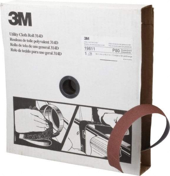 3M - 1-1/2" x 50 Yd 80 Grit Aluminum Oxide Cloth Roll - Medium Grade, J Weighted Backing - Caliber Tooling