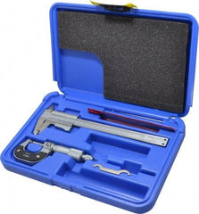 Value Collection - 3 Piece, Machinist Caliper and Micrometer Tool Kit - 0 to 1 Inch Micrometer, 0.0001 Inch Graduation - Caliber Tooling