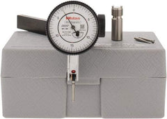 Mitutoyo - 9 Piece, 0" to 0.06" Measuring Range, 40mm Dial Diam, 0-15-0 Dial Reading, White Dial Test Indicator Kit - 0.0005" Accuracy, 0.78" Contact Point Length, 0.039, 0.079 & 0.118" Ball Diam, 0.0005" Dial Graduation - Caliber Tooling