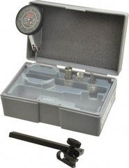 Mitutoyo - 9 Piece, 0" to 0.016" Measuring Range, 40mm Dial Diam, 0-4-0 Dial Reading, Black Dial Test Indicator Kit - 0.0002" Accuracy, 0.59" Contact Point Length, 0.039, 0.079 & 0.118" Ball Diam, 0.0001" Dial Graduation - Caliber Tooling