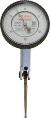 Mitutoyo - 0.06 Inch Range, 0.0005 Inch Dial Graduation, Horizontal Dial Test Indicator - 1.5748 Inch White Dial, 0-15-0 Dial Reading, Accurate to 0.0005 Inch - Caliber Tooling