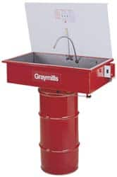 Graymills - Drum Mount Solvent-Based Parts Washer - 20 Gal Max Operating Capacity, Steel Tank, 67-1/8" High x 36" Long x 20" Wide, 115 Input Volts - Caliber Tooling