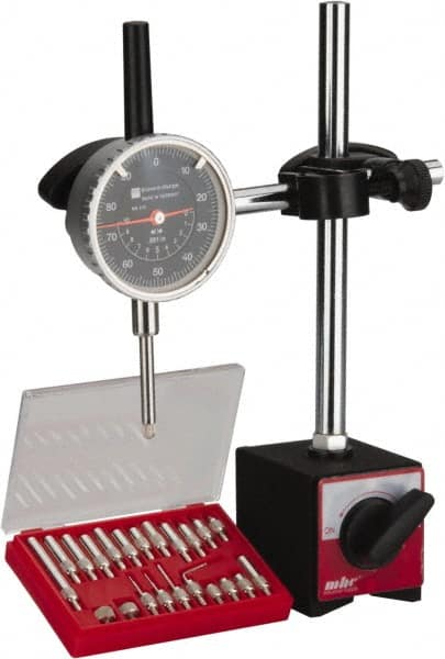 TESA Brown & Sharpe - 0.001" Graduation, 0-100 Dial Reading, Indicator & Base Kit - 2-1/4" Dial Diam - Caliber Tooling