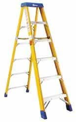 Made in USA - 7 Steps, 8 Ft. High, Type IAA Rating, Fiberglass Step Ladder - Caliber Tooling