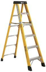 Made in USA - 5 Steps, 8 Ft. High, Type IAA Rating, Fiberglass Step Ladder - Caliber Tooling