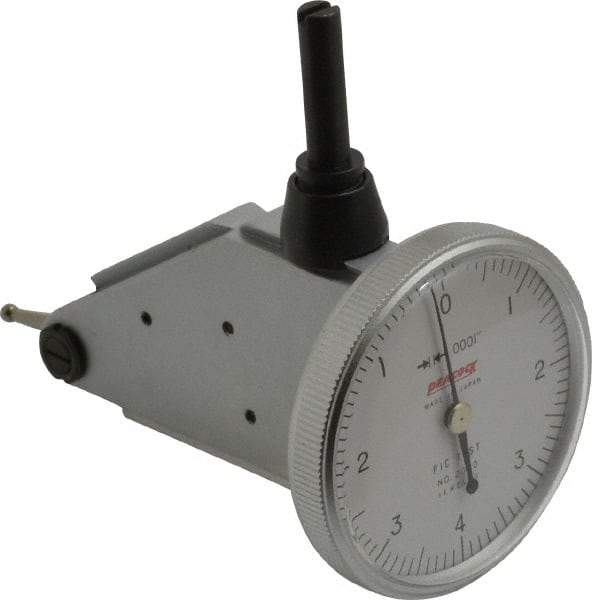 Peacock - 0.008 Inch Range, 0.0001 Inch Dial Graduation, Vertical Dial Test Indicator - 1-3/8 Inch White Dial, 0-4-0 Dial Reading, Accurate to 0.0003 Inch - Caliber Tooling