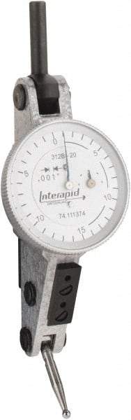 INTERAPID - 0.06 Inch Range, 0.001 Inch Dial Graduation, Horizontal Dial Test Indicator - 1.2 Inch White Dial, 0-15-0 Dial Reading - Caliber Tooling