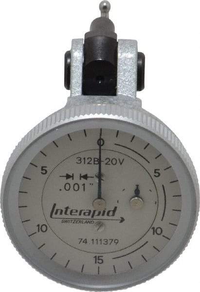 INTERAPID - 0.06 Inch Range, 0.001 Inch Dial Graduation, Vertical Dial Test Indicator - 1.2 Inch White Dial, 0-15-0 Dial Reading - Caliber Tooling