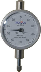 Teclock - 1/4" Range, 0-100 Dial Reading, 0.001" Graduation Dial Drop Indicator - 1-17/32" Dial, 0.1" Range per Revolution, 0.0007" Accuracy - Caliber Tooling