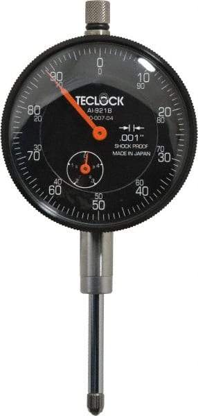 Teclock - 1" Range, 0-100 Dial Reading, 0.001" Graduation Dial Drop Indicator - 2-11/64" Dial, 0.1" Range per Revolution, 0.0014" Accuracy, Revolution Counter - Caliber Tooling