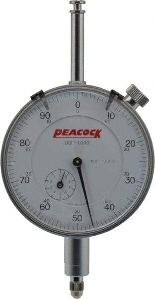 Peacock - 1" Range, 0-100 Dial Reading, 0.001" Graduation Dial Drop Indicator - 2-3/64" Dial, 0.002" Accuracy, Revolution Counter - Caliber Tooling