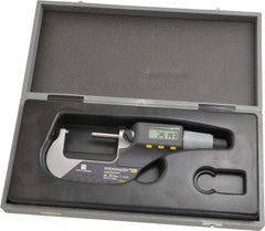 TESA Brown & Sharpe - 1 to 2 Inch Range, 0.0001 Inch Resolution, Standard Throat, IP54 Electronic Outside Micrometer - 0.0002 Inch Accuracy, Carbide Face, Includes Plastic Case - Caliber Tooling